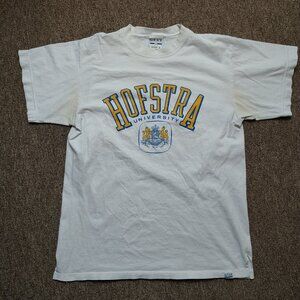 VINTAGE HOFSTRA UNIVERSITY T-Shirt Men L White Oversized Distressed Cotton